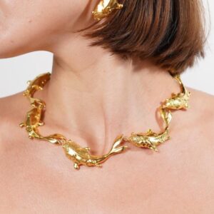 22K Gold Choker Necklace with Koi Fish Design