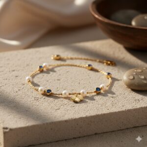 Nirvana Pearl and Blue Sapphire Dainty Anklet