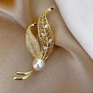 Celestial Pearl Leaf Brooch